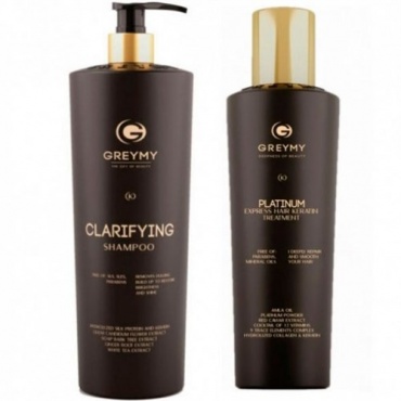 Greymy Platinum Express Hair Keratin Treatment /Clarifying Shampoo Платинум Экспресс кератиновый крем для разглаживания/Очищающий шампунь, 500 мл/800 мл 